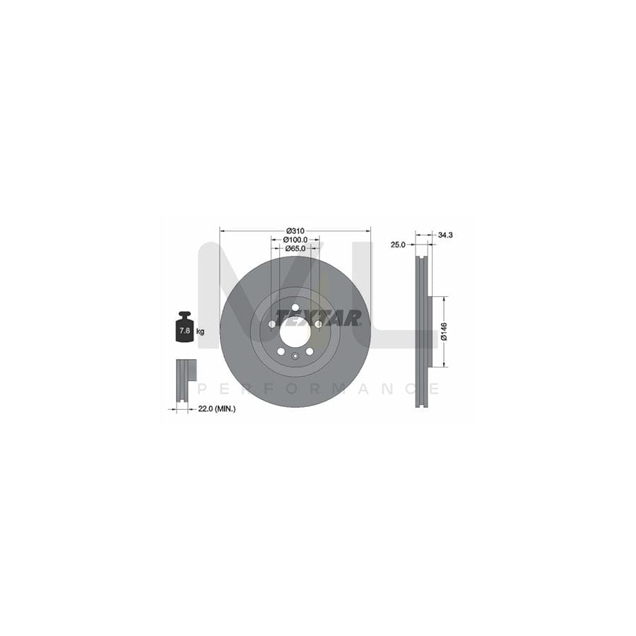 TEXTAR PRO+ 92275905 Brake Disc Internally Vented, Coated, High-carbon, without wheel hub, without wheel studs - 1 piece