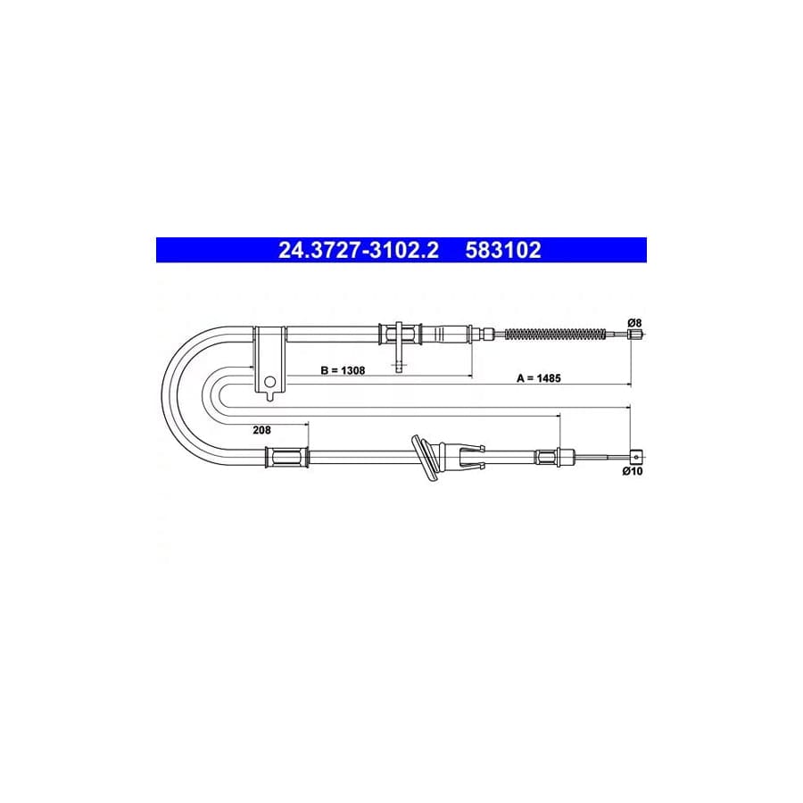 ATE 24.3727-3102.2 Hand Brake Cable for Hyundai Pony