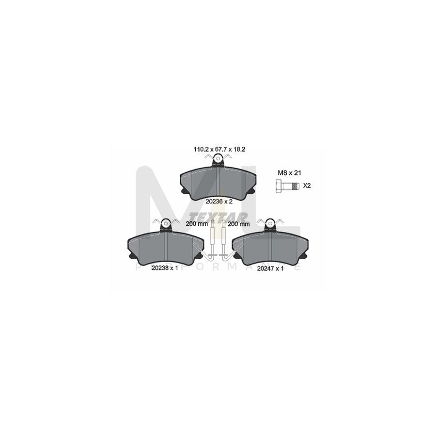 TEXTAR 2023602 Brake pad set for RENAULT Espace II (J63/S63) with integrated wear warning contact, with brake caliper screws