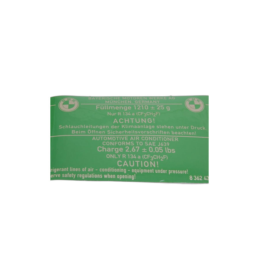 Genuine BMW 64508362434 E39 Label "Air Condition" 1210 GRAmm (Inc. 528i)