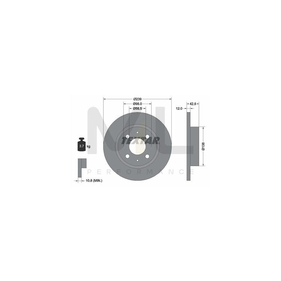 TEXTAR 92039100 Brake Disc Solid, without wheel hub, without wheel studs - 1 piece