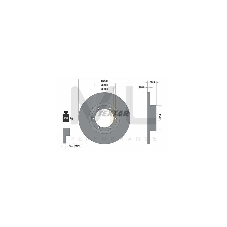 TEXTAR 92009200 Brake Disc Solid, without wheel hub, without wheel studs - 1 piece