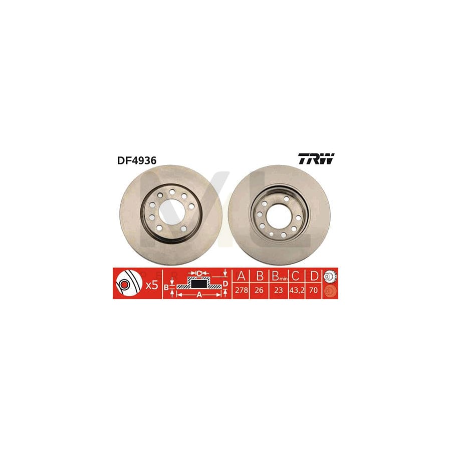 TRW DF4936 Brake Disc Vented, Painted - 1 piece