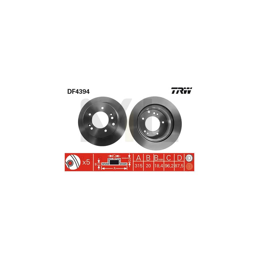 TRW DF4394 Brake Disc for KIA Sorento I (JC) Vented, Painted - 1 piece