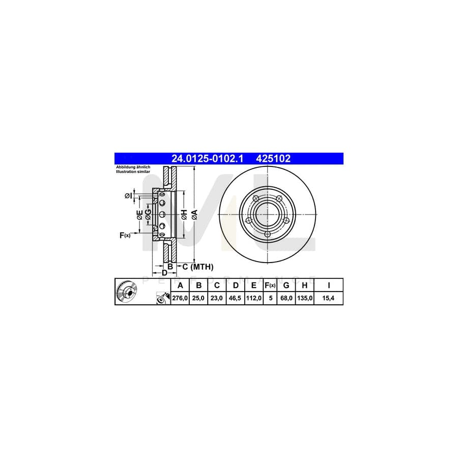 ATE 24.0125-0102.1 Brake Disc Vented, Coated, Alloyed / High-carbon - 1 piece