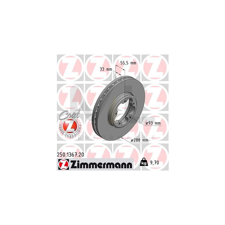 ZIMMERMANN COAT Z 250.1367.20 Brake Disc Internally Vented, Coated - 1 piece
