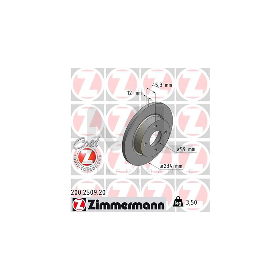 ZIMMERMANN COAT Z 200.2509.20 Brake Disc Solid, Coated - 1 piece