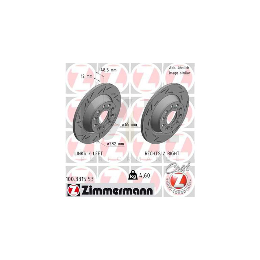 ZIMMERMANN 100.3315.53 Brake Disc Slotted, Solid, Coated - 1 piece