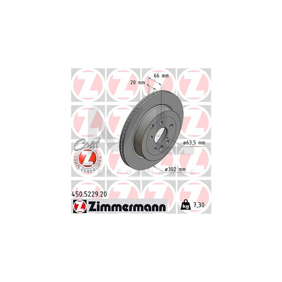 ZIMMERMANN 450.5229.20 Brake Disc for LAND ROVER Freelander 2 Off-Road (L359) Internally Vented, Coated, High-carbon - 1 piece