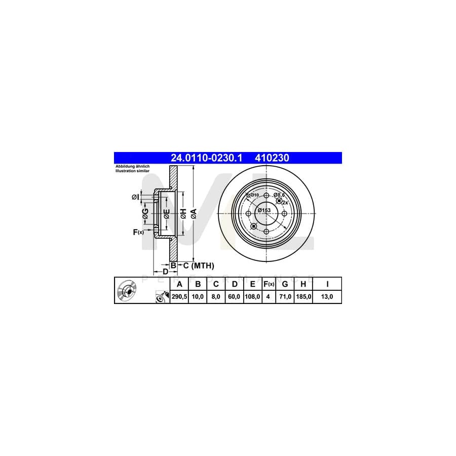 ATE 24.0110-0230.1 Brake Disc for PEUGEOT 406 Solid, Coated - 1 piece