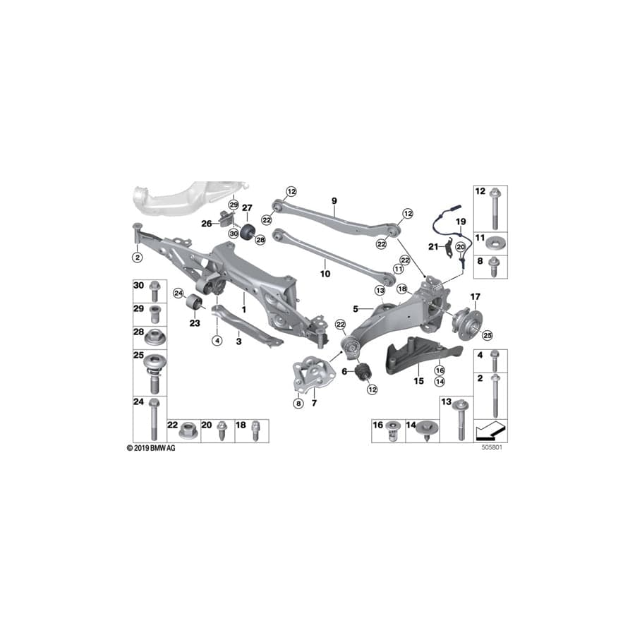 Genuine BMW Mini 33306857401 F46 F55 Screw Self-Tapping M12X1,5X125 (Inc. 116d, i3s 94Ah Rex & X1 20d)