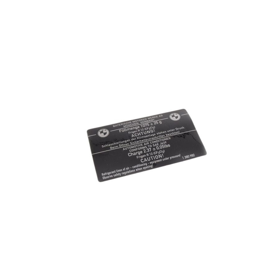 Genuine BMW 64501380982 E30 E21 E24 Label "Air Condition" 1075G (Inc. 324d)