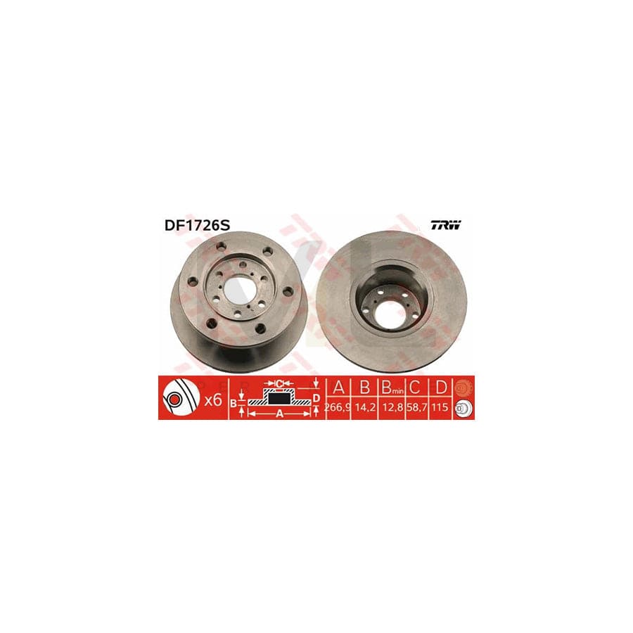 TRW DF1726S Brake Disc Solid, Painted - 1 piece