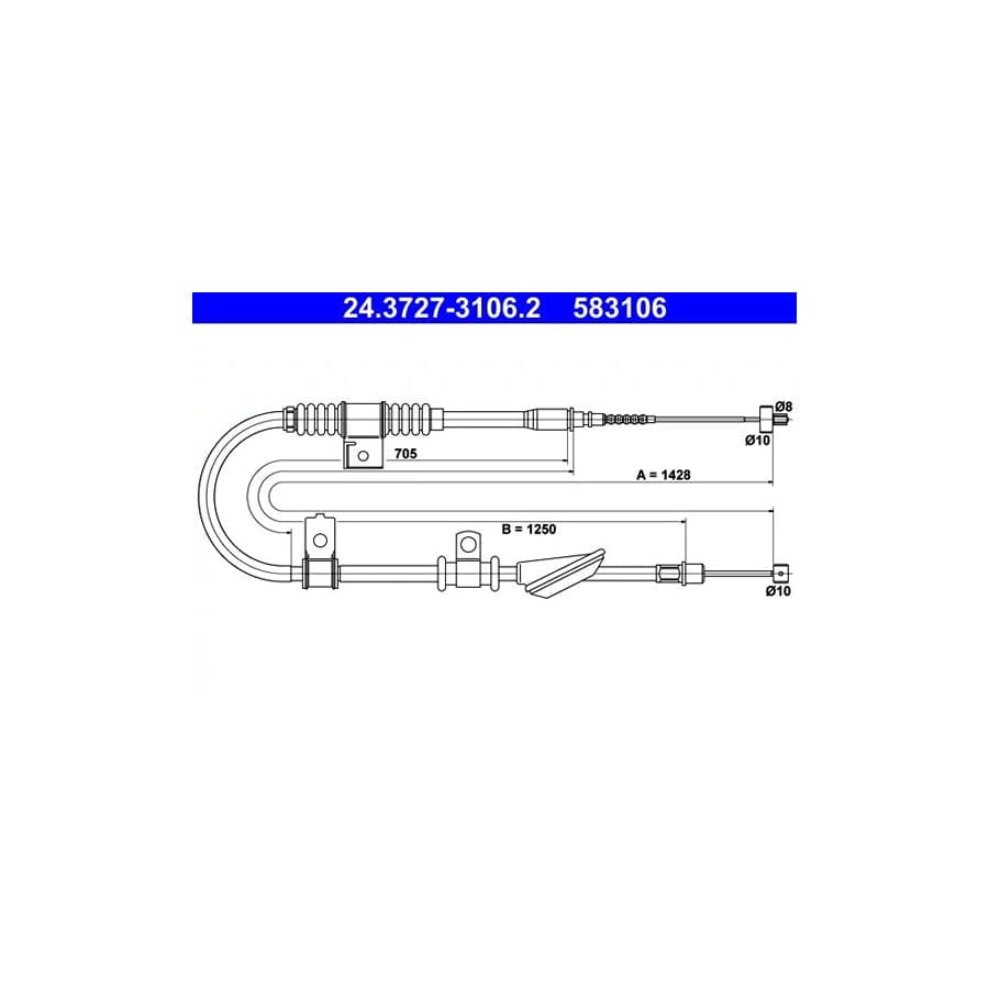 ATE 24.3727-3106.2 Hand Brake Cable for Hyundai Lantra