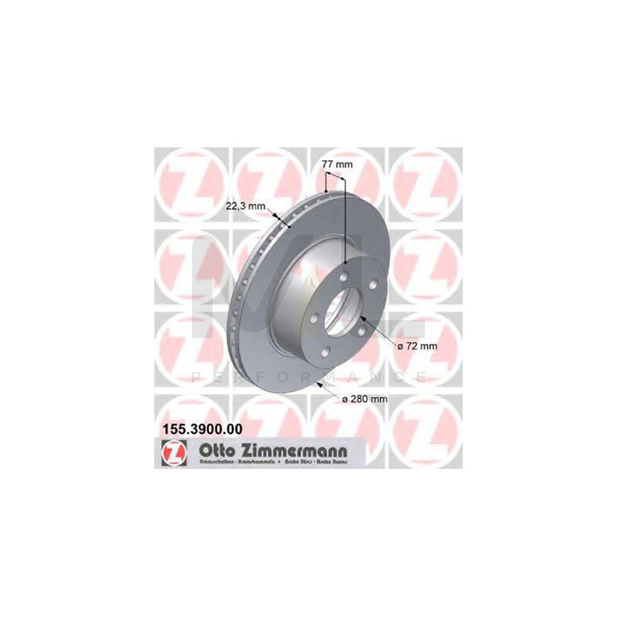 ZIMMERMANN 155.3900.00 Brake Disc Internally Vented - 1 piece