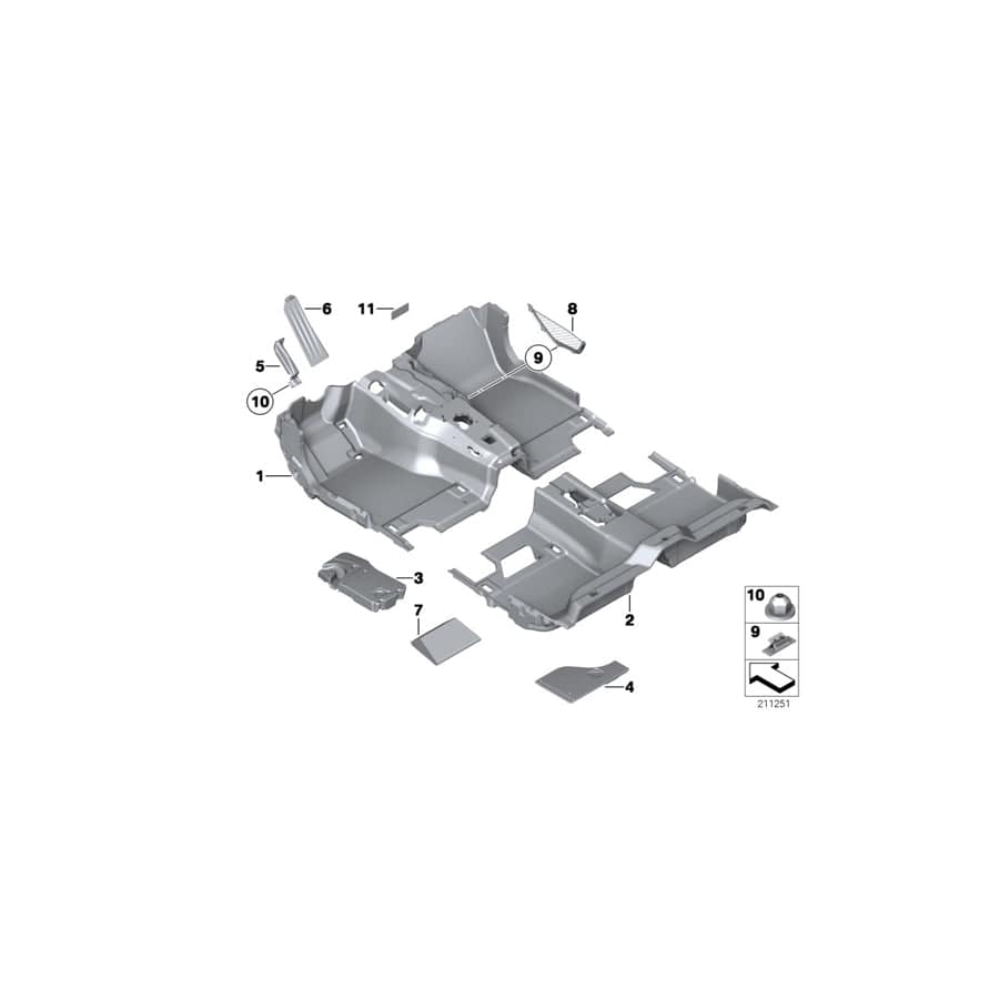 Genuine BMW 51478056049 F02 F01 F03 Floor Trim Cover, Front OYSTER (Inc. 730d, 730Li & Hybrid 7)