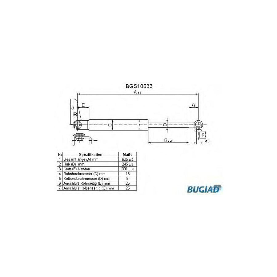 BUGIAD Bgs10533 Tailgate Strut for Toyota Starlet IV Hatchback (P80)