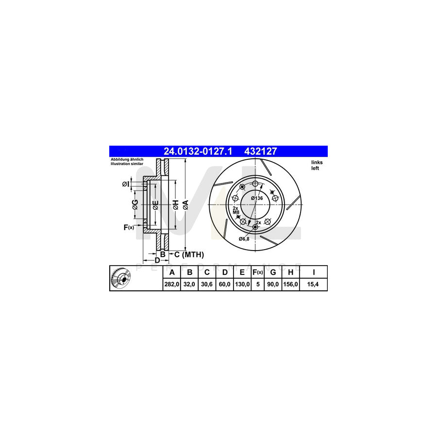 ATE 24.0132-0127.1 Brake Disc for PORSCHE 928 Coupe Slotted / Internally Vented, Coated, Alloyed / High-carbon