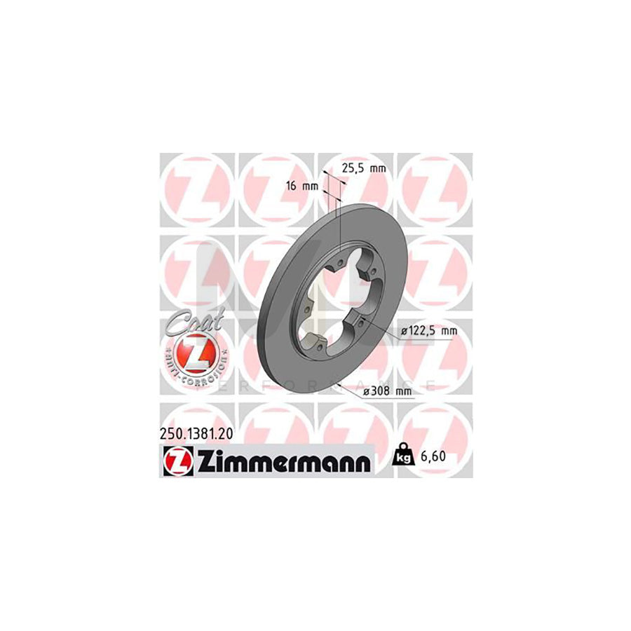 ZIMMERMANN COAT Z 250.1381.20 Brake Disc for FORD TRANSIT Solid, Coated, without ABS sensor ring - 1 piece