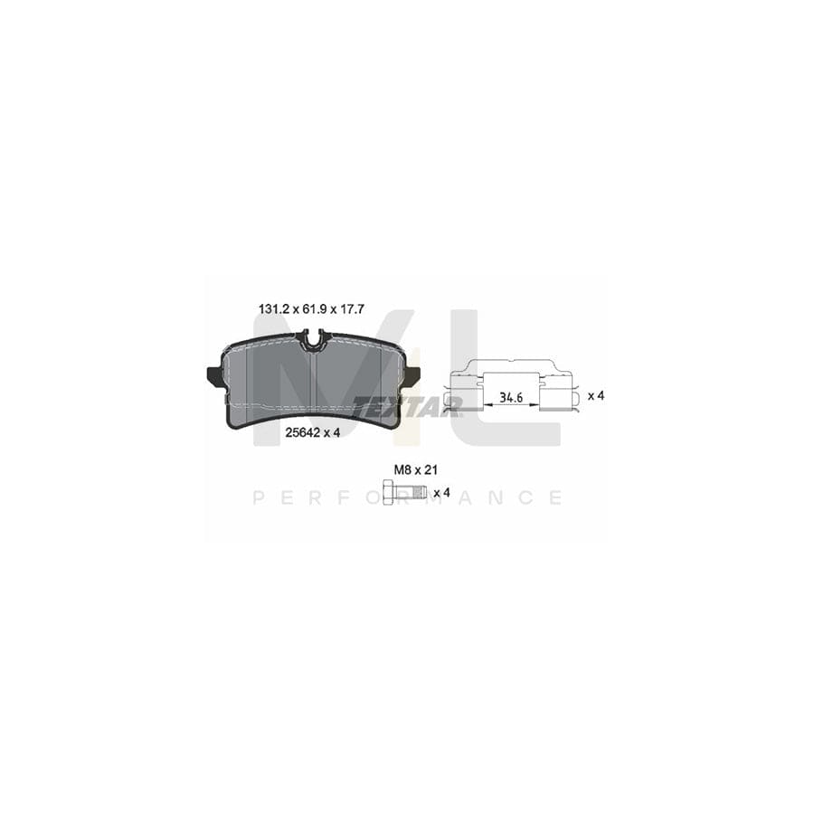 TEXTAR 2564203 Brake pad set for PORSCHE Macan (95B) not prepared for wear indicator, with brake caliper screws, with accessories