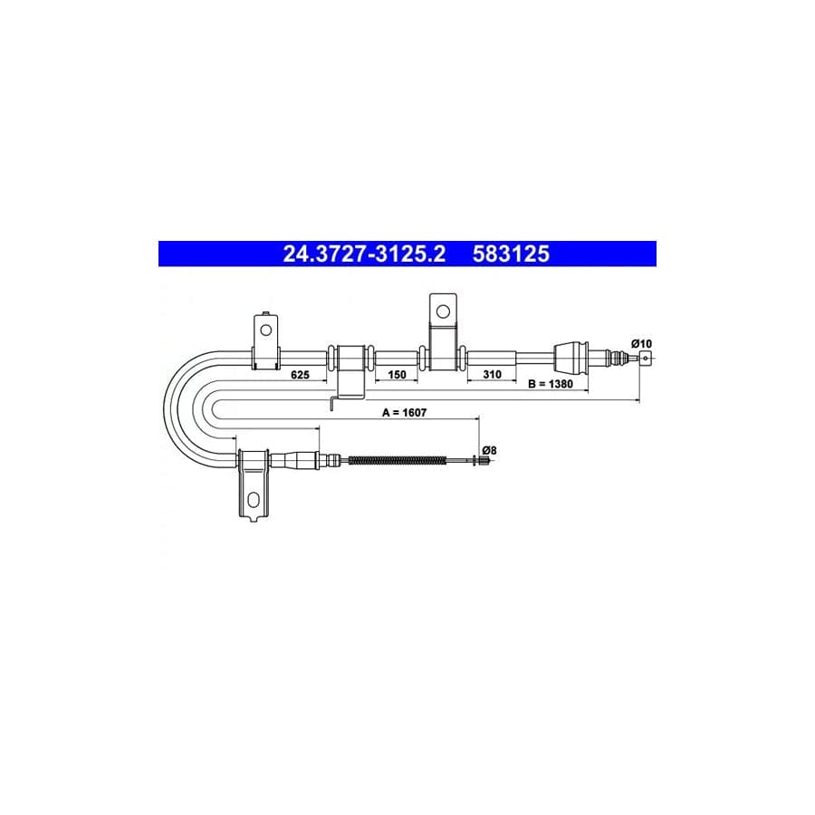 ATE 24.3727-3125.2 Hand Brake Cable for Hyundai Getz (Tb)