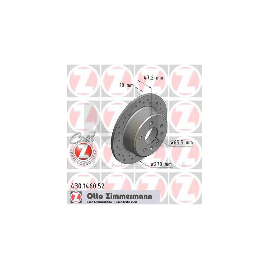 ZIMMERMANN 430.1460.52 Brake Disc Perforated, Solid, Coated - 1 piece