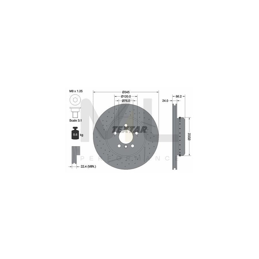 TEXTAR PRO+ 92265525 Brake Disc Drilled dimples, Internally Vented, Slotted, Two-piece brake disc, Coated, High-carbon, with bolts/screws, without wheel hub, without wheel studs - 1 piece