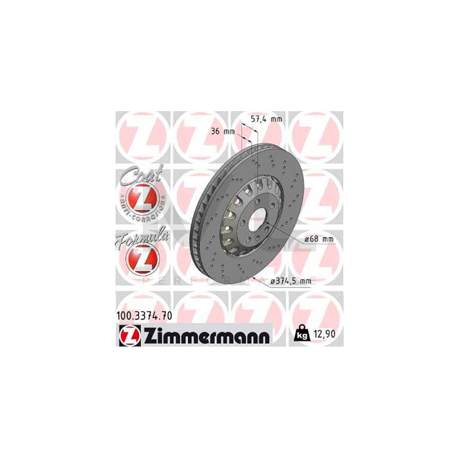 ZIMMERMANN 100.3374.70 Brake Disc Perforated, Two-piece brake disc, Vented, Coated, Alloyed / High-carbon - 1 piece