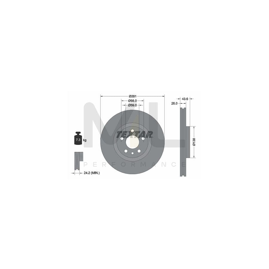 TEXTAR 92074000 Brake Disc Internally Vented, without wheel hub, without wheel studs - 1 piece