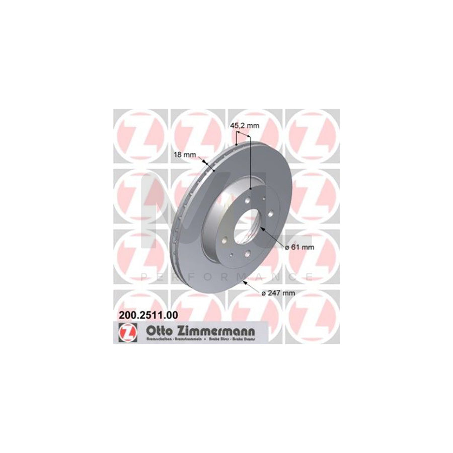 ZIMMERMANN 200.2511.00 Brake Disc for NISSAN ALMERA Internally Vented - 1 piece