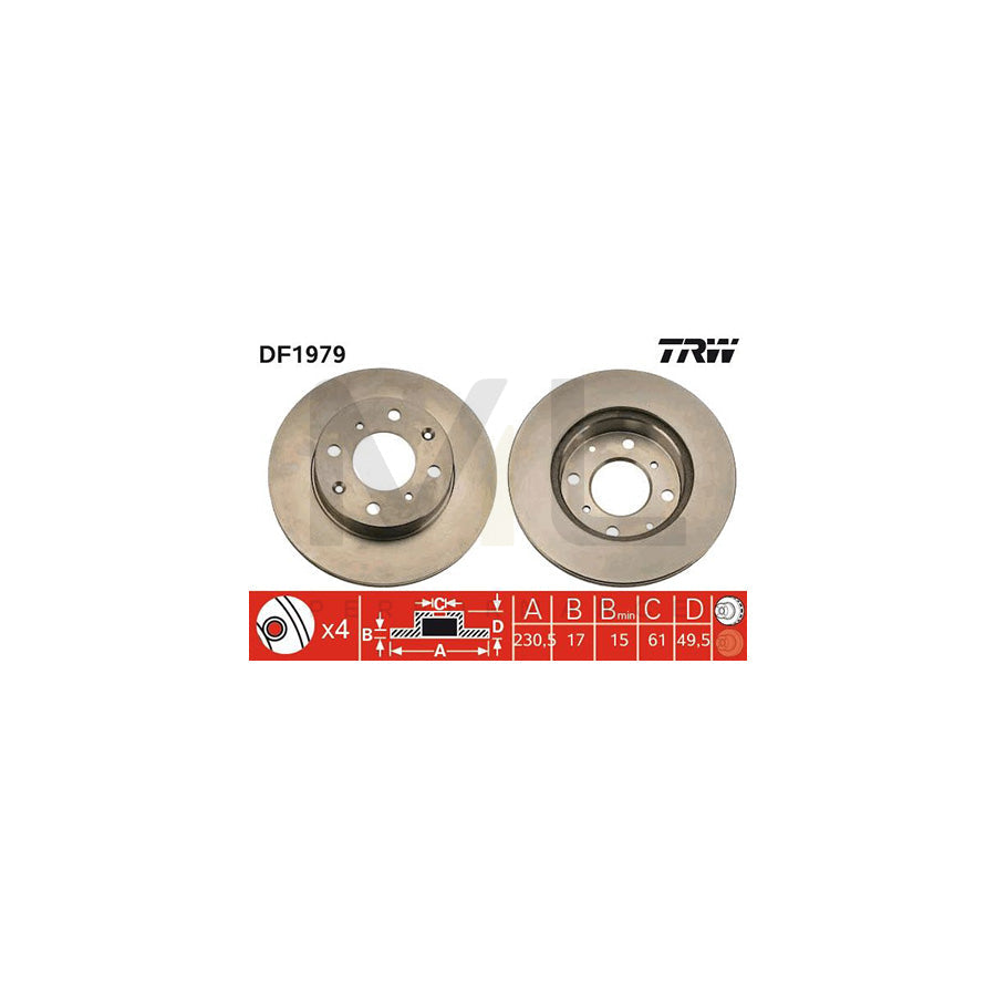 TRW DF1979 Brake Disc Vented - 1 piece