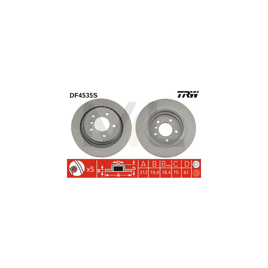 TRW DF4535S Brake Disc Vented, Painted