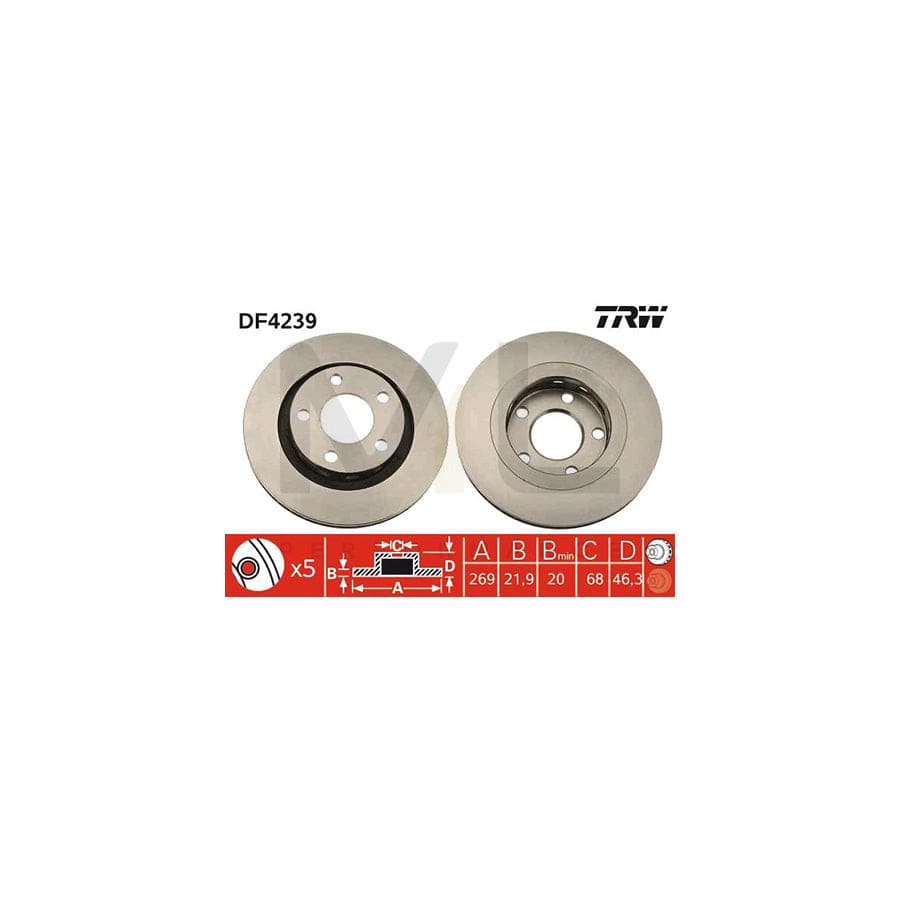 TRW DF4239 Brake Disc Vented, Painted, High-carbon - 1 piece