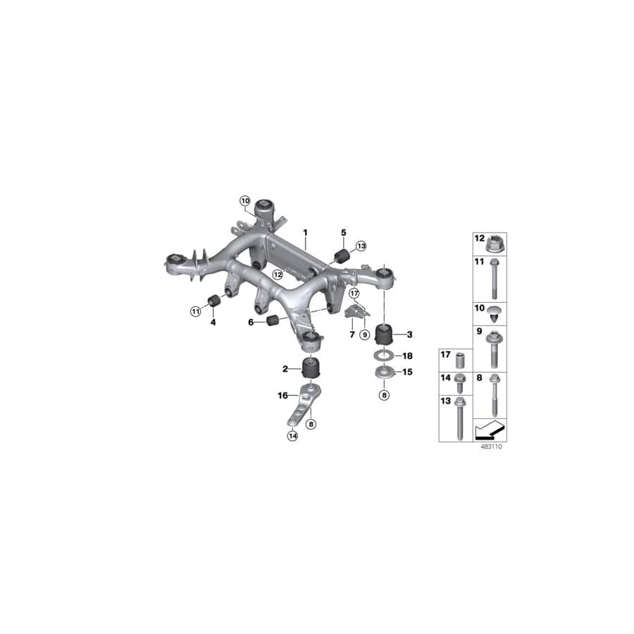Genuine BMW 33316878015 G06 G05 G07 Bearing Sup.Transverse Control Arm Left (Inc. X6 M50iX, X7 40iX & X7 M50dX)