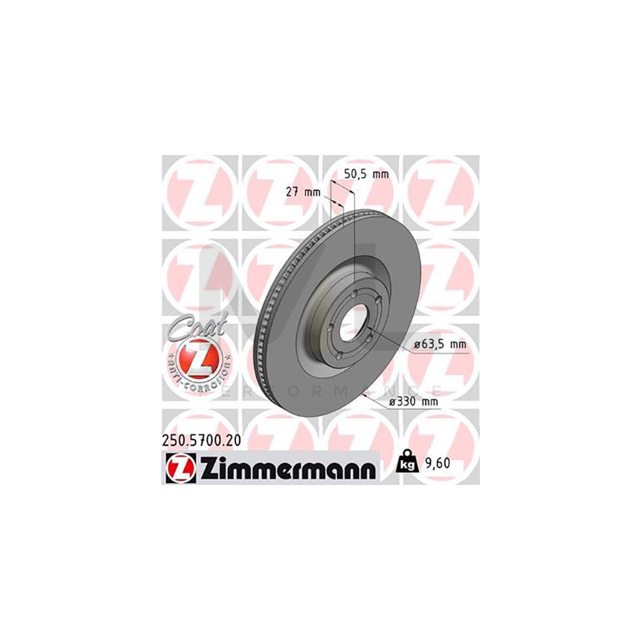 ZIMMERMANN 250.5700.20 Brake Disc for FORD FOCUS Internally Vented, Coated - 1 piece
