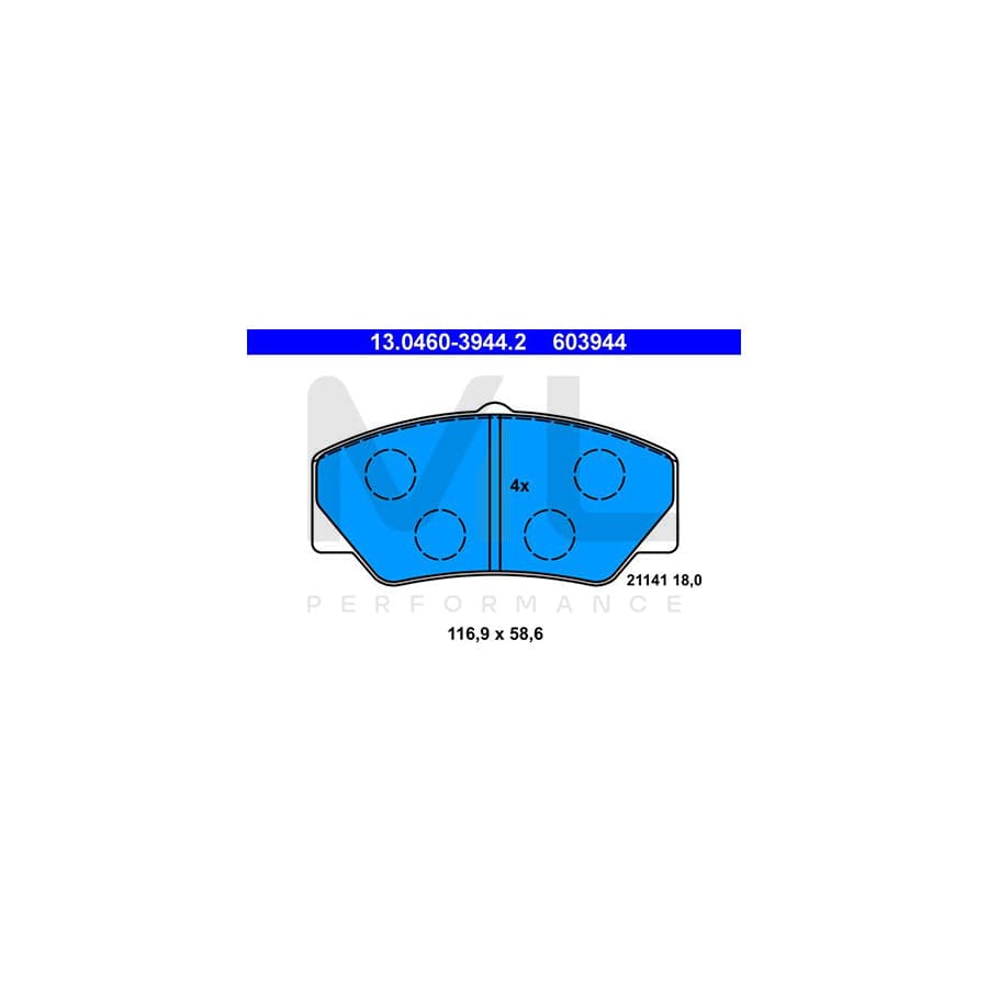 ATE 13.0460-3944.2 Brake pad set for FORD TRANSIT excl. wear warning contact, not prepared for wear indicator