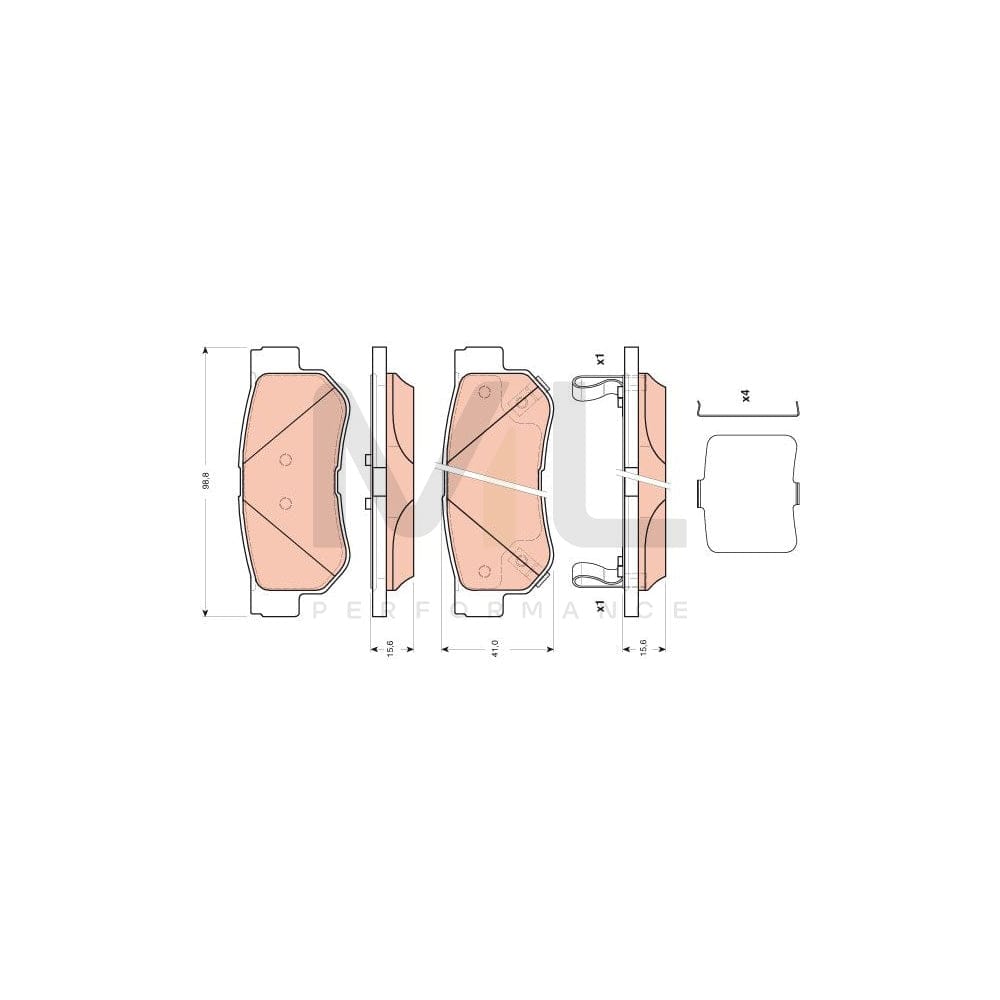 TRW Gdb3432 Brake Pad Set For Hyundai Getz (Tb) With Acoustic Wear Warning, With Accessories