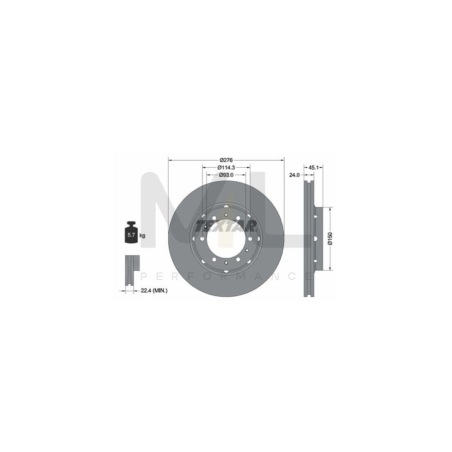 TEXTAR 92112900 Brake Disc Externally Vented, without wheel hub, without wheel studs - 1 piece