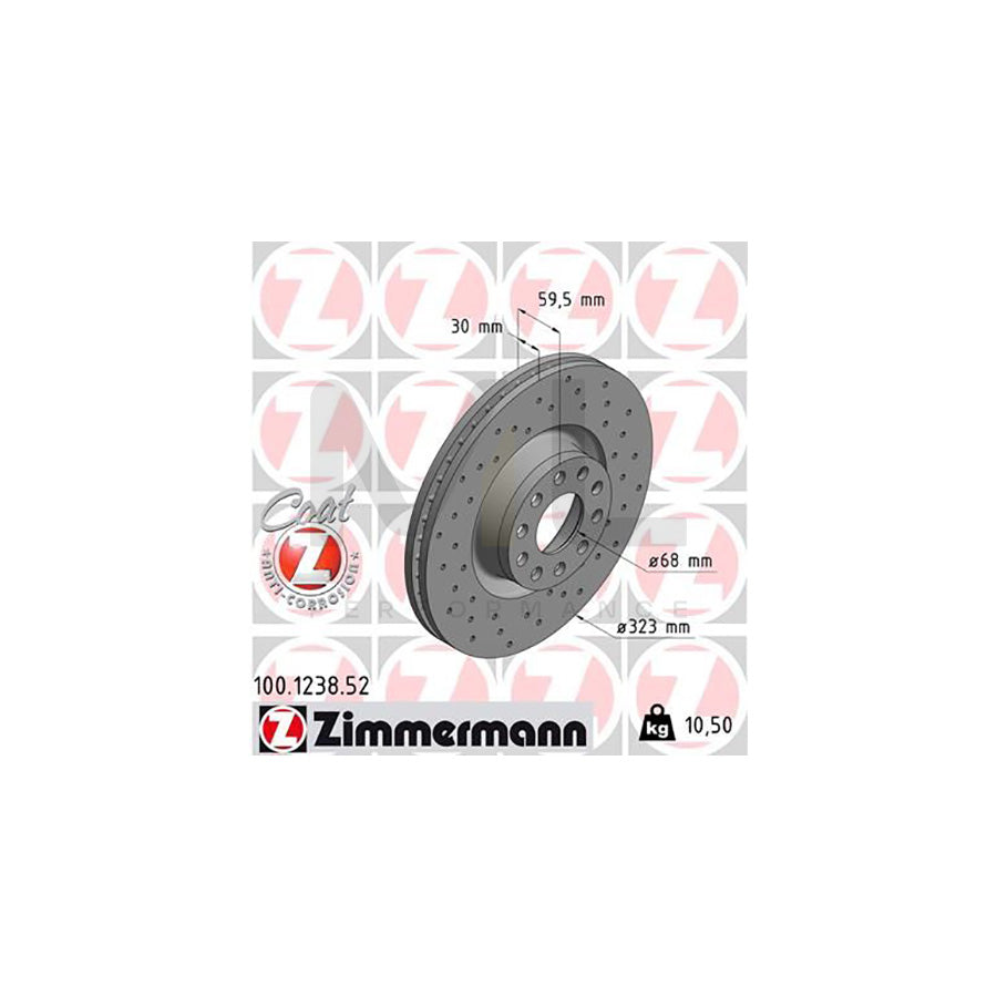 ZIMMERMANN SPORT COAT Z 100.1238.52 Brake Disc for AUDI A8 D2 (4D2, 4D8) Internally Vented, Perforated, Coated, High-carbon - 1 piece