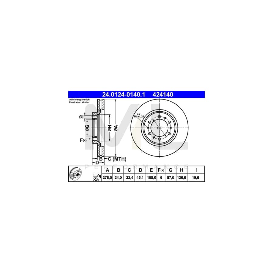 ATE 24.0124-0140.1 Brake Disc Vented, Coated - 1 piece