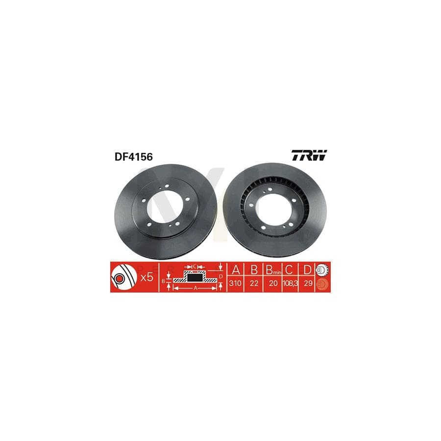 TRW DF4156 Brake Disc Vented, Painted - 1 piece