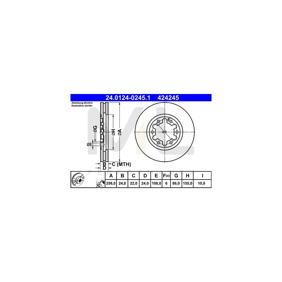 ATE 24.0124-0245.1 Brake Disc for FORD RANGER Vented, Coated, High-carbon - 1 piece