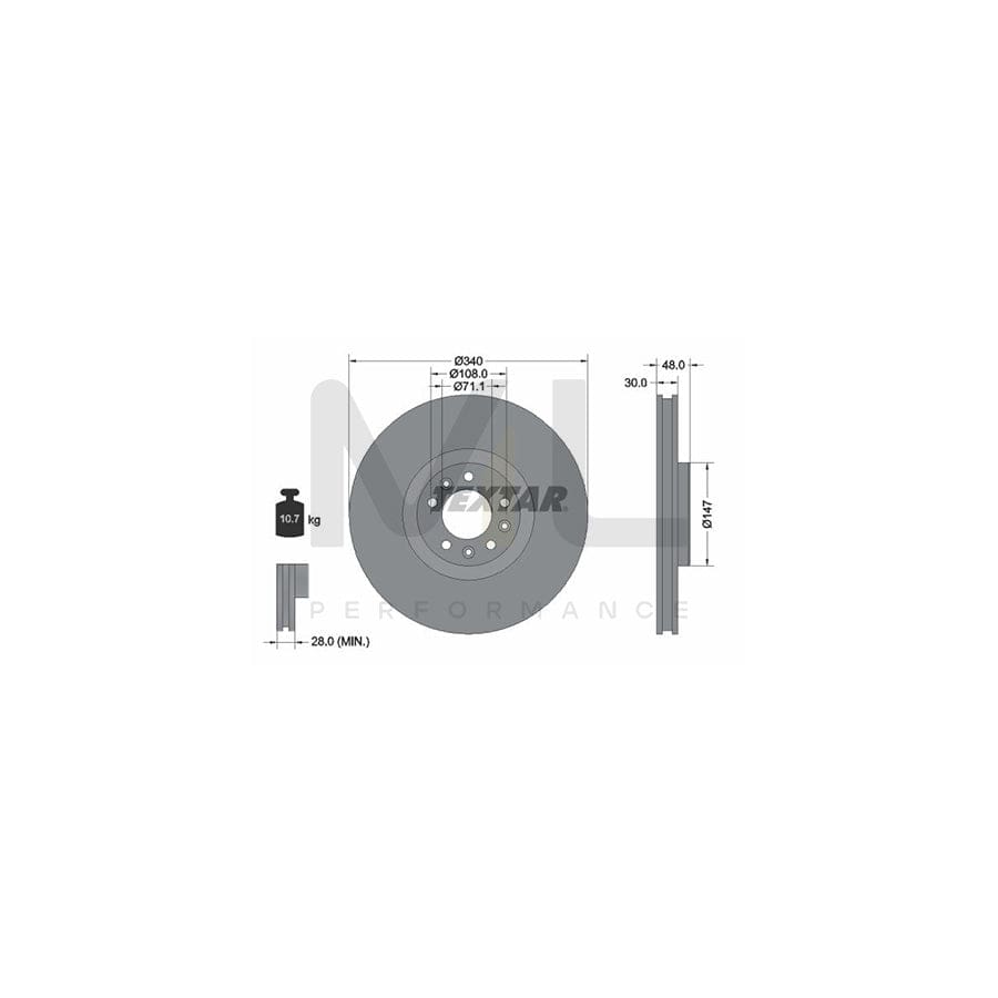 TEXTAR PRO 92256003 Brake Disc Internally Vented, Coated, without wheel hub, without wheel studs - 1 piece