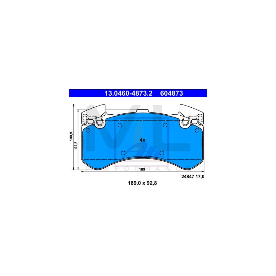 ATE 13.0460-4873.2 Brake pad set excl. wear warning contact, prepared for wear indicator