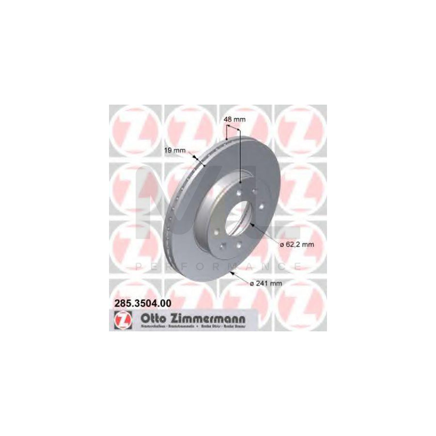 ZIMMERMANN 285.3504.00 Brake Disc for HYUNDAI Getz (TB) Internally Vented - 1 piece