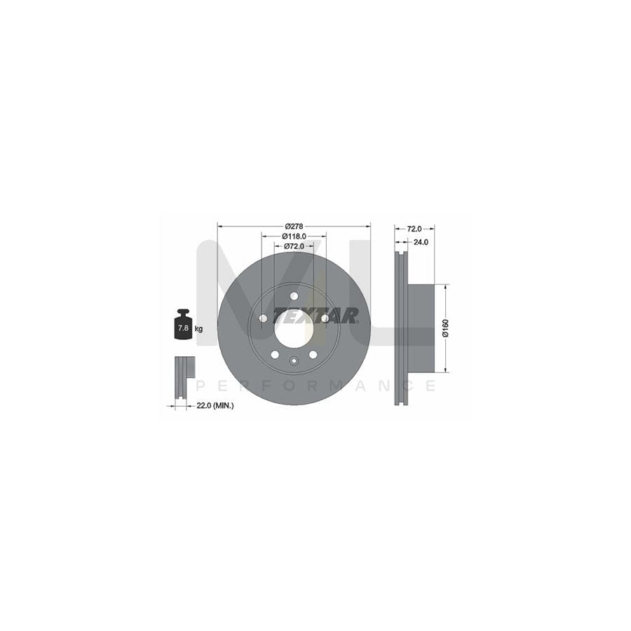 TEXTAR 93191100 Brake Disc Internally Vented, without wheel hub, without wheel studs - 1 piece