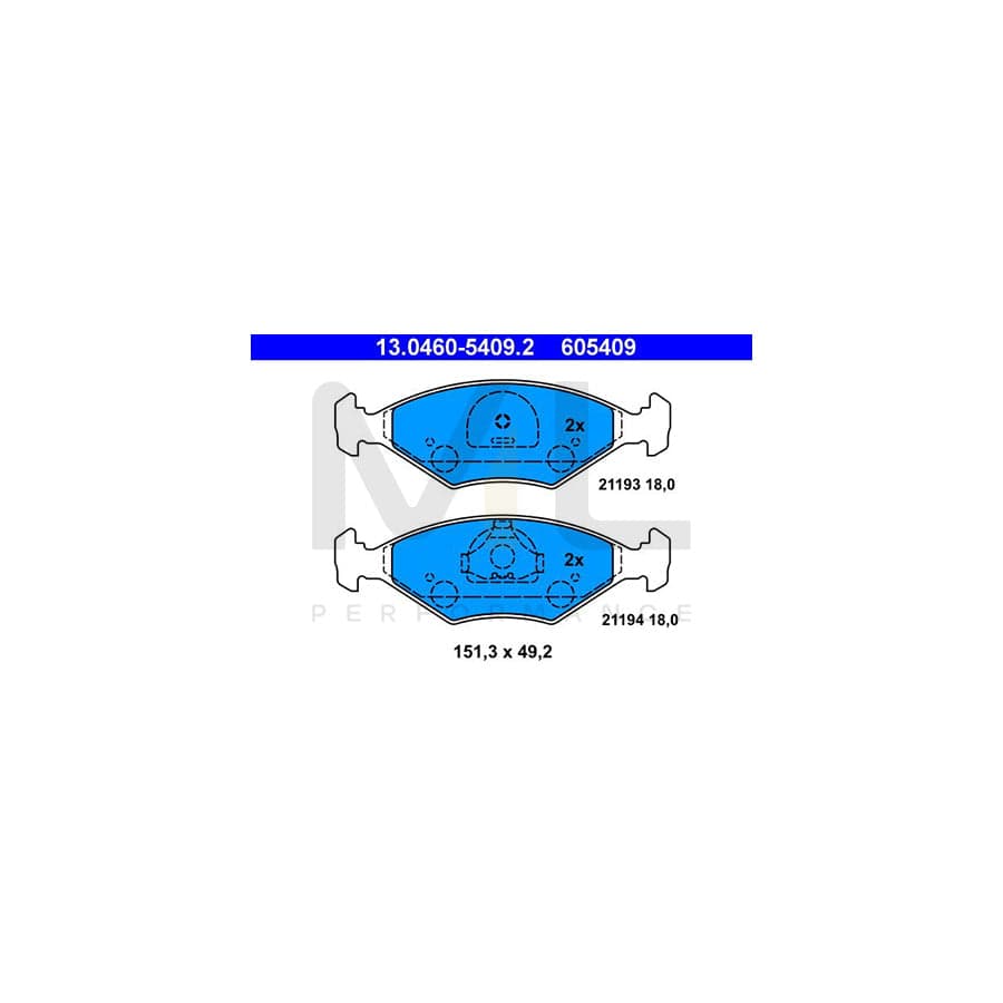 ATE 13.0460-5409.2 Brake pad set excl. wear warning contact, not prepared for wear indicator