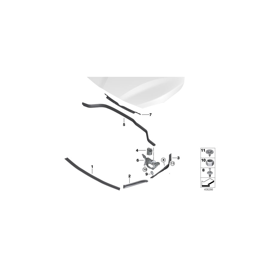Genuine BMW 51767300520 F45 F46 Mount For Seal, Hood, Right (Inc. 225xe, 225iX & 216i)