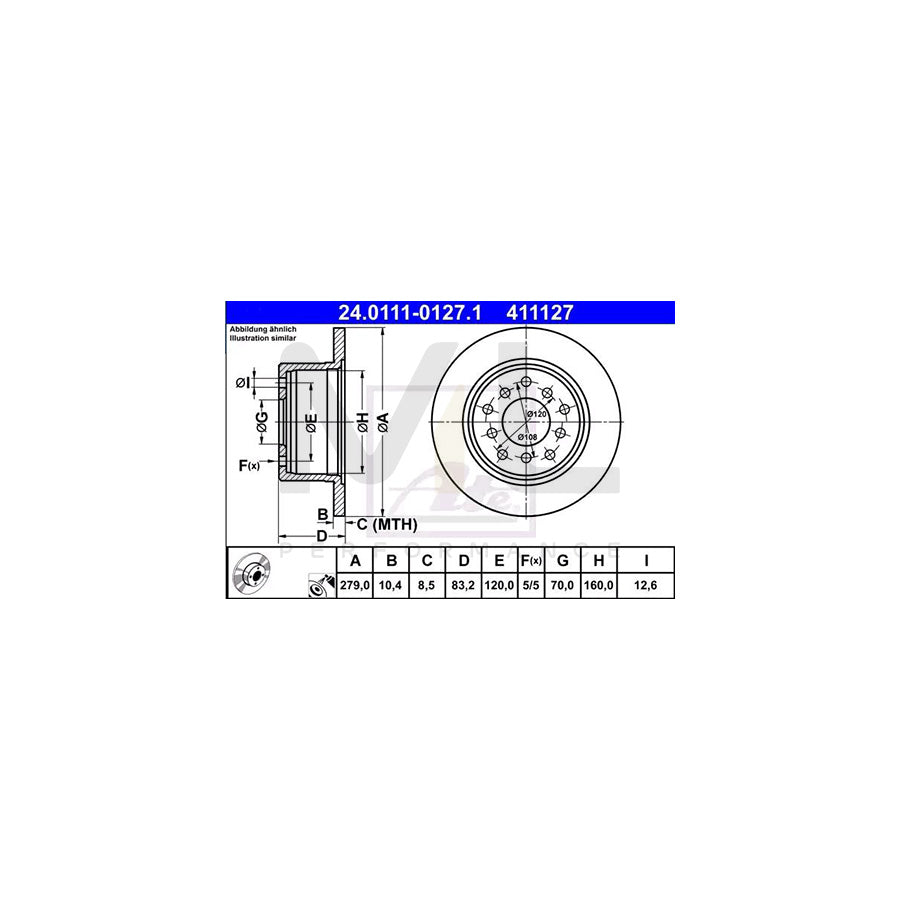 ATE 24.0111-0127.1 Brake Disc Solid, Coated - 1 piece
