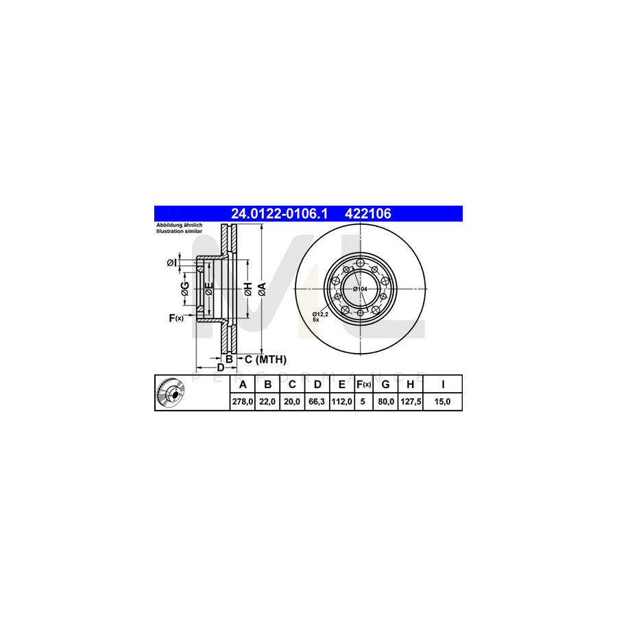 ATE 24.0122-0106.1 Brake Disc Vented - 1 piece